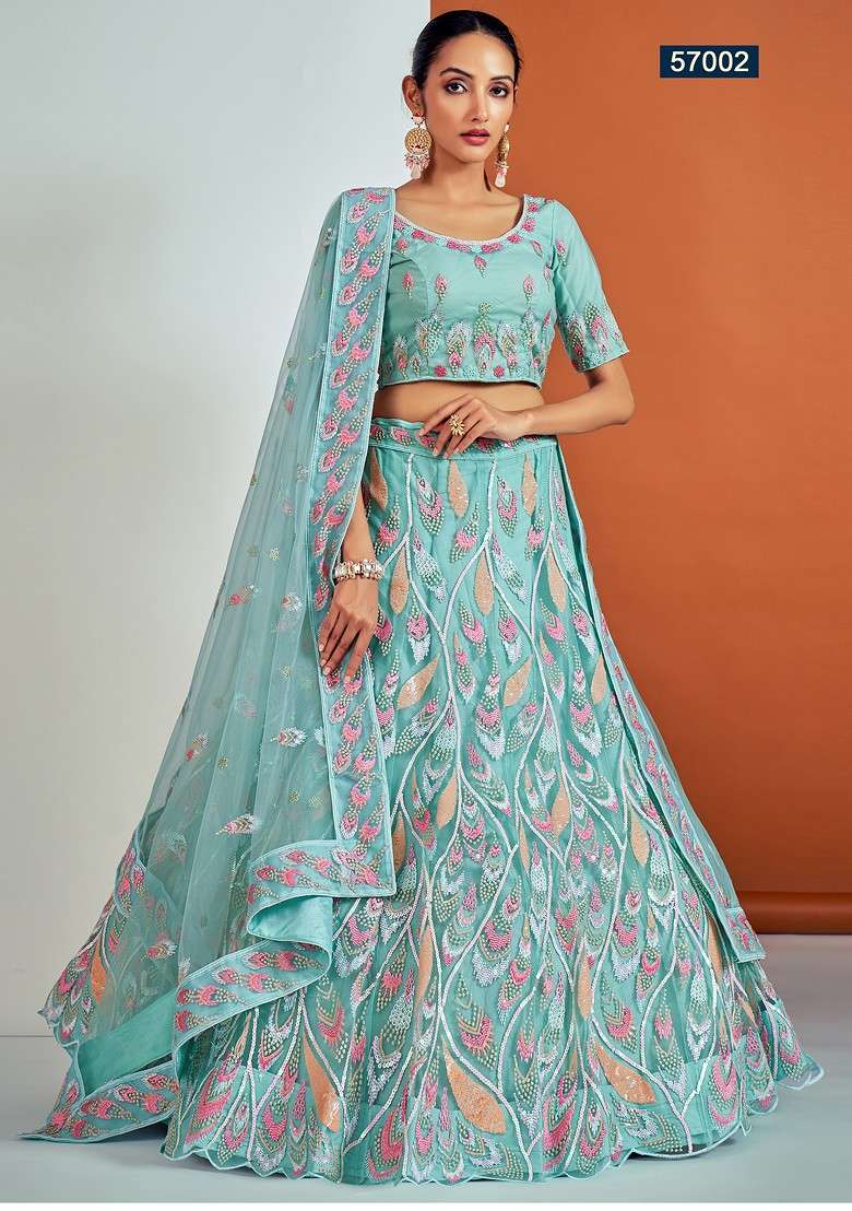 Turquoise Blue Dori Zari Lehenga Set with Embroidered for Diwali | Wedding & Festive Wear - Indya