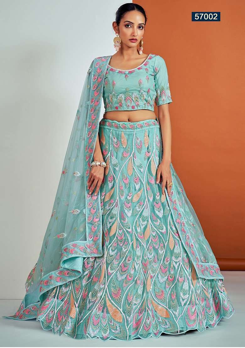 Turquoise Blue Dori Zari Lehenga Set with Embroidered for Diwali | Wedding & Festive Wear - Indya