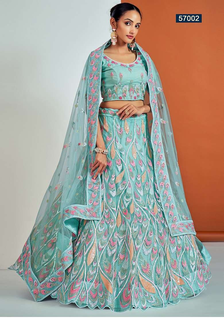 Turquoise Blue Dori Zari Lehenga Set with Embroidered for Diwali | Wedding & Festive Wear - Indya