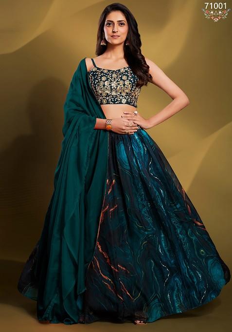 Teal Blue Dori Sequin Embroidered Lehenga Set