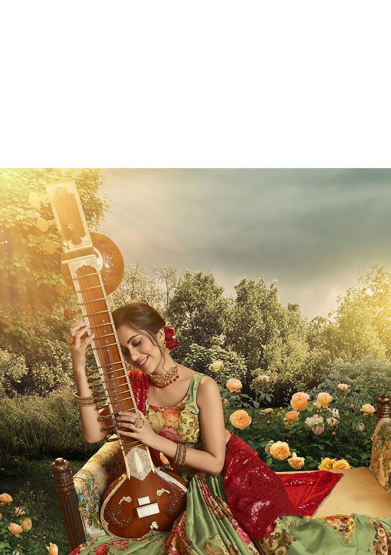 Green Printed Sequin Embroidered Lehenga Set - Indya