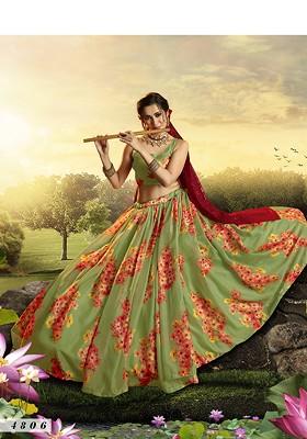 Olive Green Printed Sequin Embroidered Lehenga Set