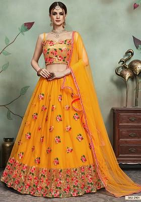 Mustard Sequin Thread Embroidered Lehenga Set