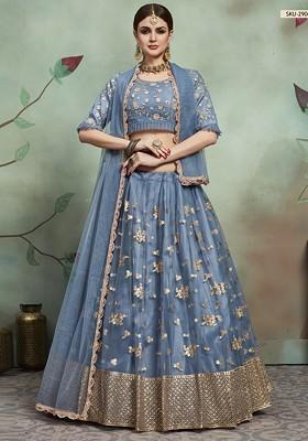 Grey Sequin Zari Embroidered Lehenga Set