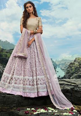 Light Lilac Thread Zari Embroidered Net Lehenga Set