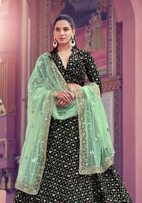 Black Embroidered Polyester Lehenga Choli Set