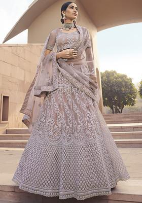 Mauve Sequin Embroidered Net Lehenga Set