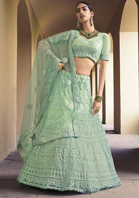 Green Sequin Dori Embroidered Net Lehenga Set