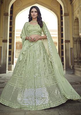 Green Thread Sequin Embroidered Georgette Lehenga Set