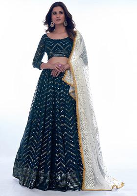 Navy Blue Sequin Embroidered Georgette Lehenga Set