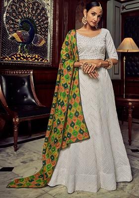 White Sequin Embroidered Georgette Lehenga Set