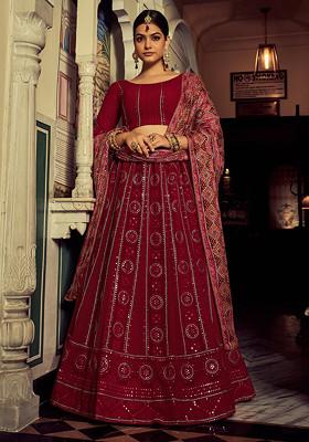 Pink Sequin Embroidered Georgette Lehenga Set