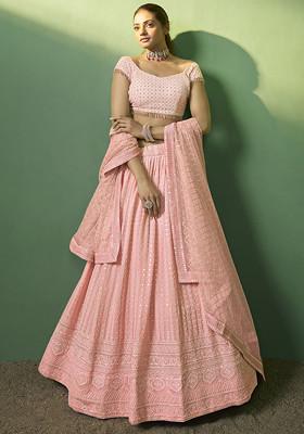 Peach Sequin Embroidered Lehenga Set
