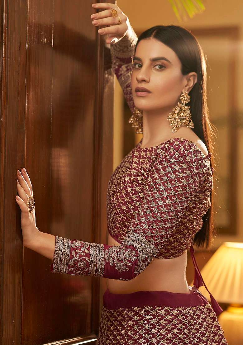 Maroon Sequin Embroidered Lehenga Set for Diwali and Festive Wear - Indya