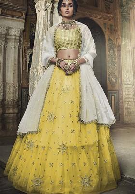 Yellow Sequin Embroidered Net Lehenga Set
