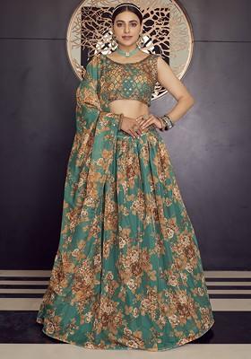 Green Printed Lehenga Set