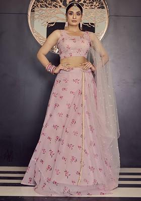 Baby Pink Printed Georgette Lehenga Set