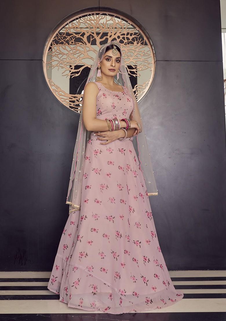 Baby Pink Printed Georgette Lehenga Set
