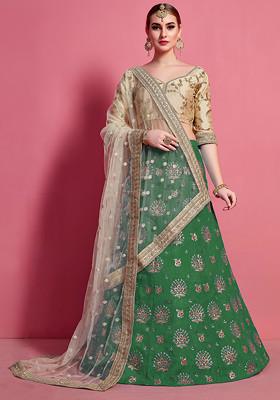 Green Embroidered Silk Lehenga Set