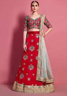 Pink Embroidered Silk Lehenga Set