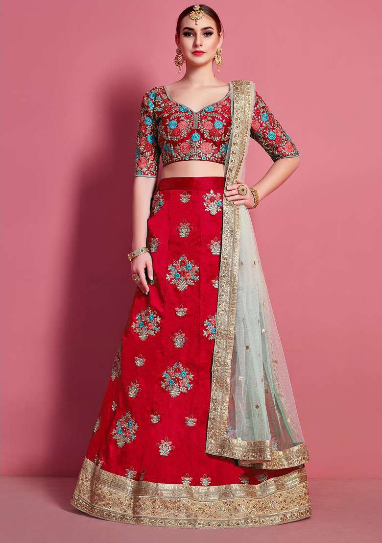 Pink Silk Lehenga Set with Embroidered for Diwali | Wedding & Festive Wear - Indya