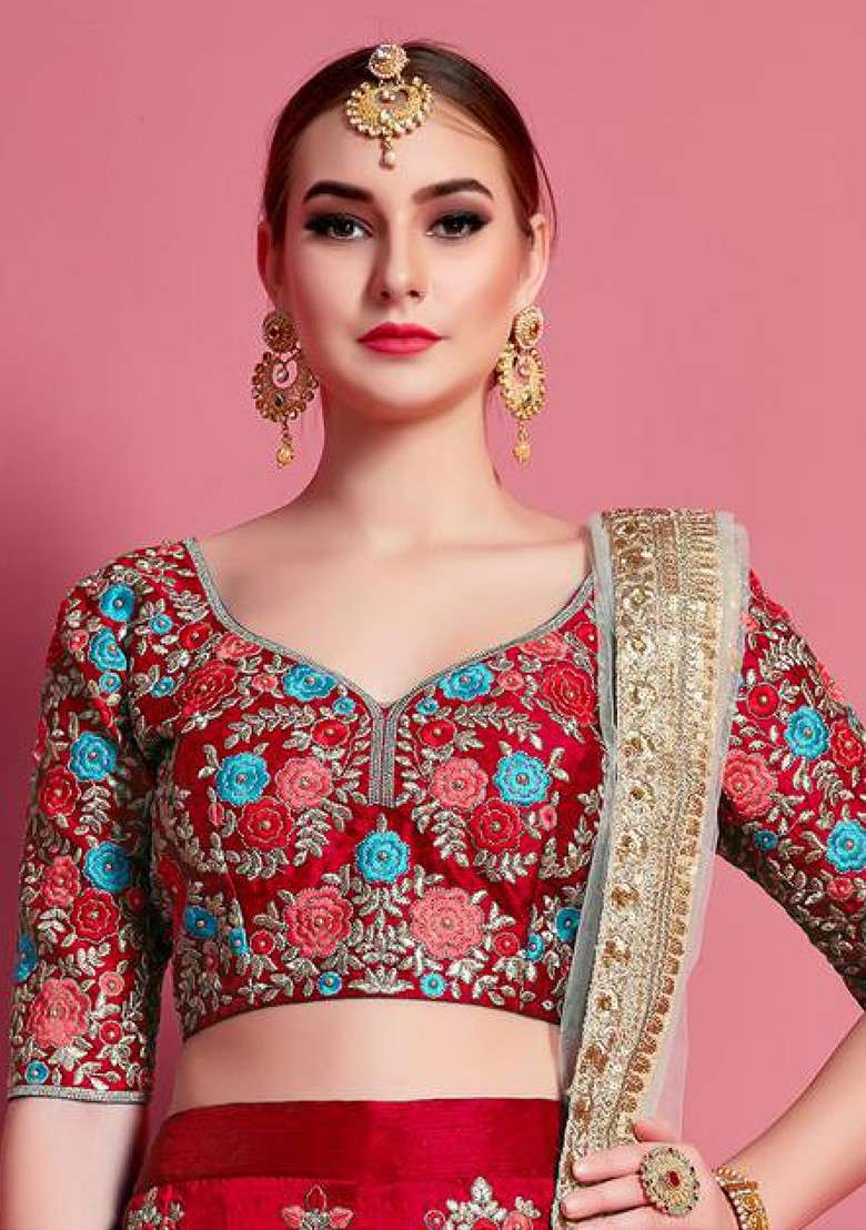 Pink Silk Lehenga Set with Embroidered for Diwali | Wedding & Festive Wear - Indya