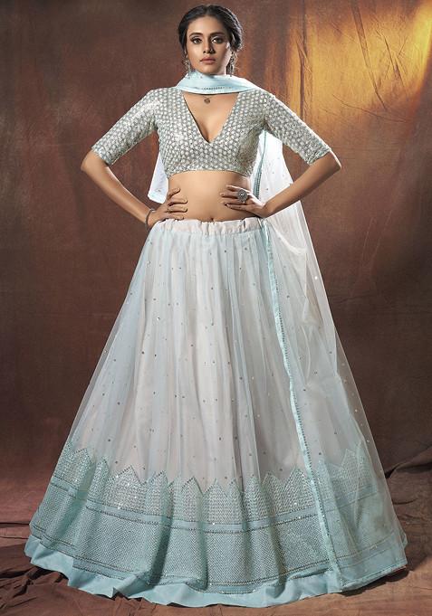 Light Blue Sequin Embroidered Lehenga Set