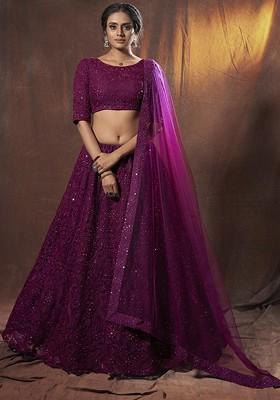 Wine Sequin Embroidered Lehenga Set