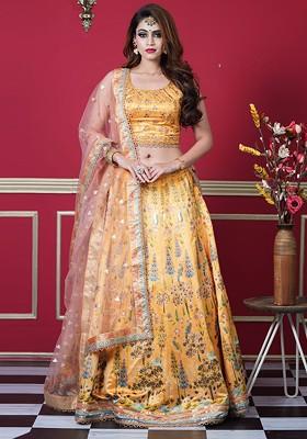 Mustard Yellow Thread Embroidered Lehenga Set