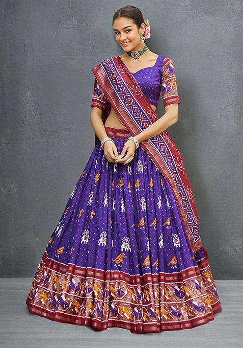 Purple Foil Print Tussar Silk Lehenga Choli Set