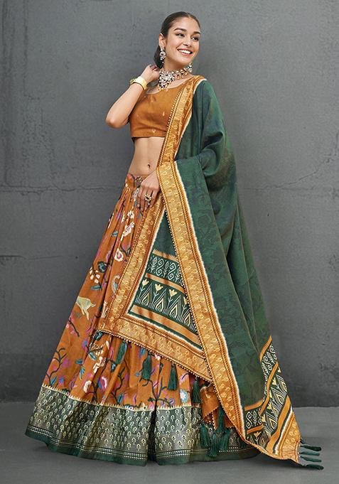 Mustard Printed Lehenga Choli Set