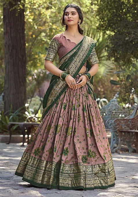 Onion Tussar Silk Printed Lehenga Choli Set