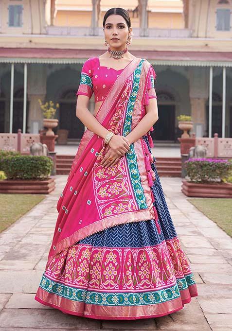 Blue Patola Print Tussar Silk Lehenga choli