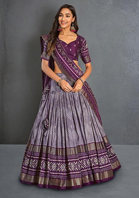 Wine Bandhani Ajrakh Print Lehenga Choli Set