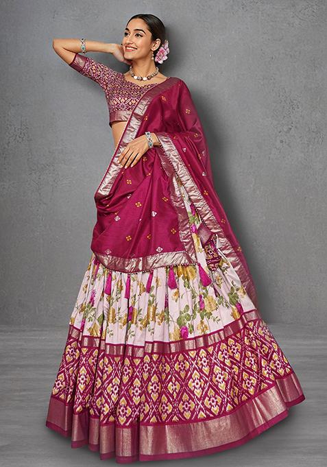 Pink Floral Patola Print Lehenga Choli Set