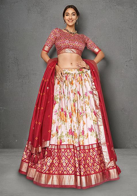 Red Floral Patola Print Lehenga Choli Set