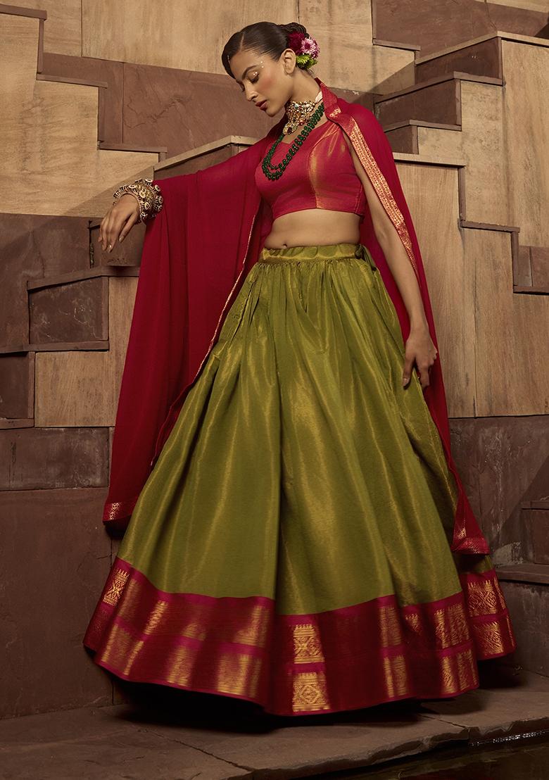 Pista Green Kanchipuram Silk Zari Weaving Work Lehenga Choli Set - Indya
