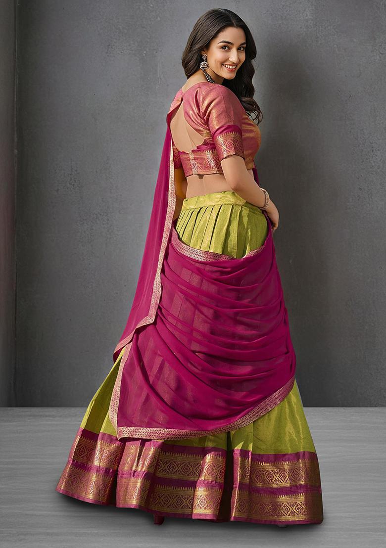 Pista Green Kanchipuram Silk Zari Weaving Work Lehenga Choli Set - Indya
