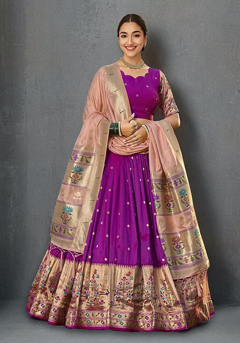 Purple Zari Work Jacquard Silk Lehenga Choli Set