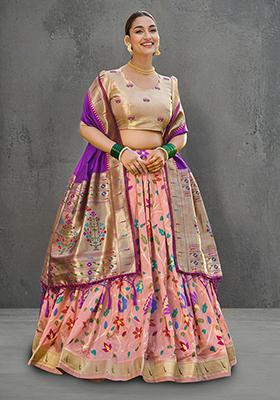 Peach Zari Work Jacquard Silk Lehenga Choli Set