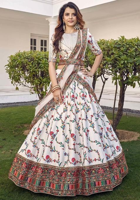 White Embroidered Viscose Rayon Lehenga Set