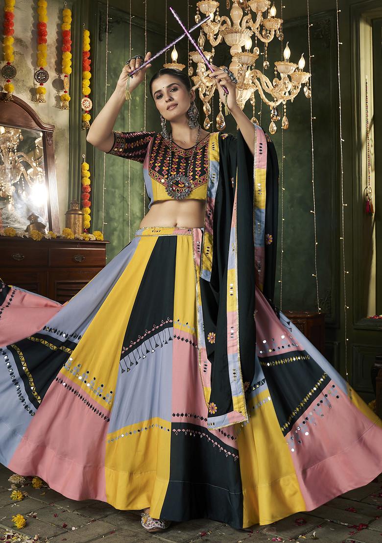 Multicolor Thread Mirror Embellished Maslin Cotton Lehenga Set