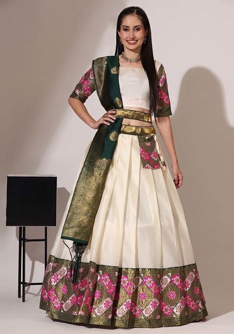 Cream Zari Embroidered Lehenga Set