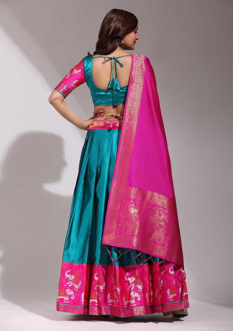 Firozi Zari Embroidered Woven Design Lehenga Set