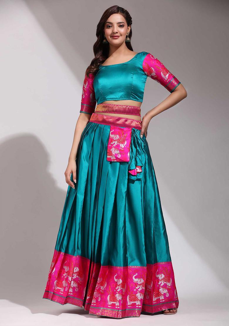 Firozi Zari Embroidered Woven Design Lehenga Set