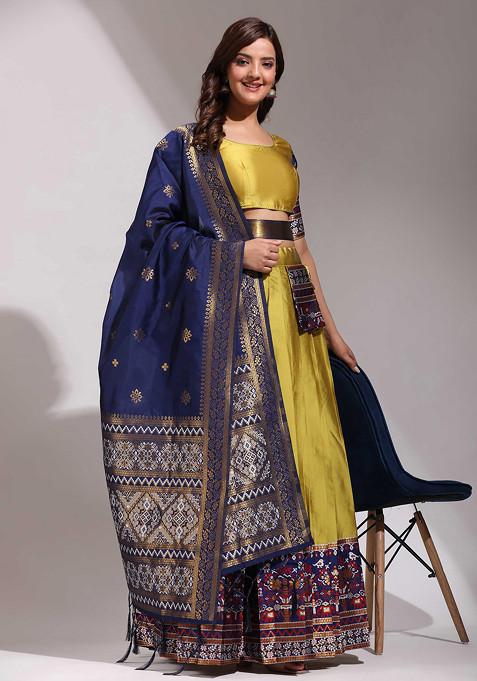 Yellow Woven Design Lehenga Set