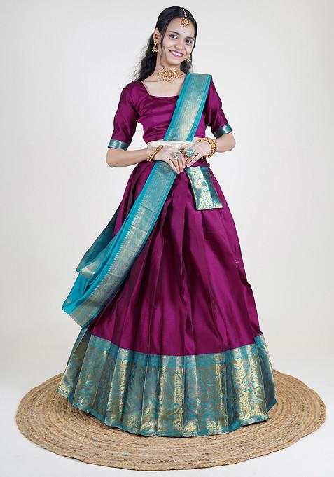 Purple Zari Woven Embroidered Silk Lehenga Set