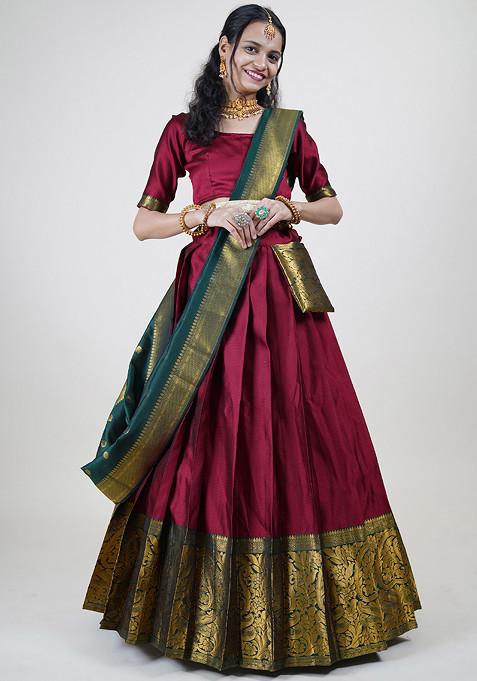 Maroon Zari Embroidered Lehenga Set