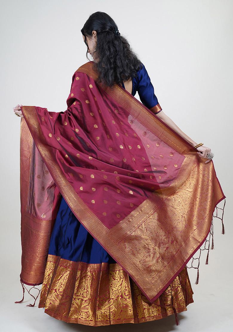 Navy Blue Zari Embroidered Woven Design Lehenga Set