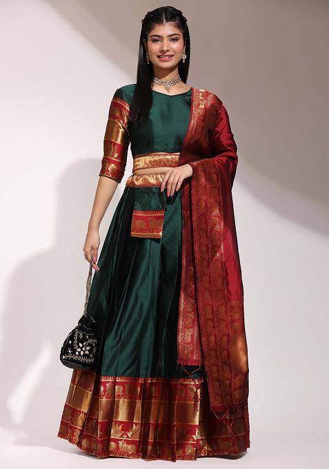 Green Zari Embroidered Lehenga Set